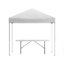 Flash Furniture 8'x8' White Pop Up Event Canopy Tent with Carry Bag and 6-Foot Bi-Fold Folding Table with Carrying Handle - Tailgate Tent Set