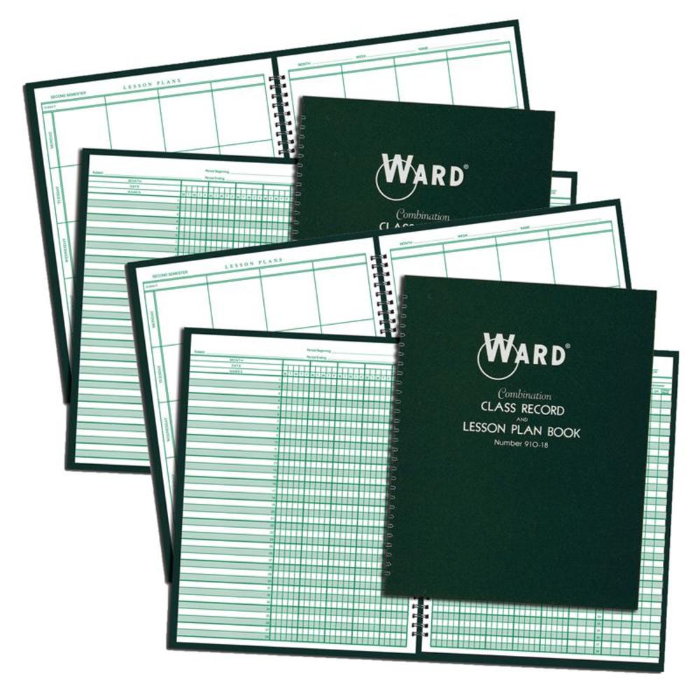 Ward Combination 9-10 Week Class Record + 8 Period Lesson Plan Book, Pack of 2