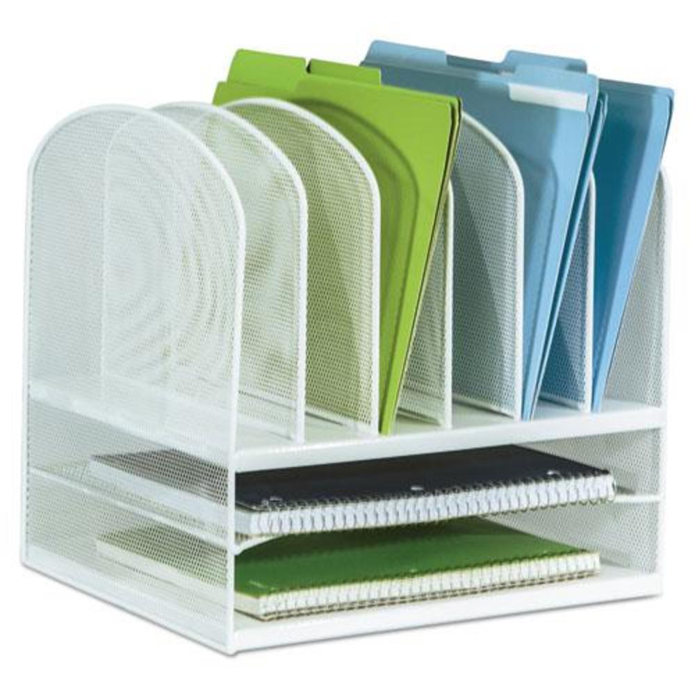 Safco Onyx Mesh Desk Organizer with Two Horizontal and Six Upright Sections, Letter Size Files, 13.25" x 11.5" x 13", White