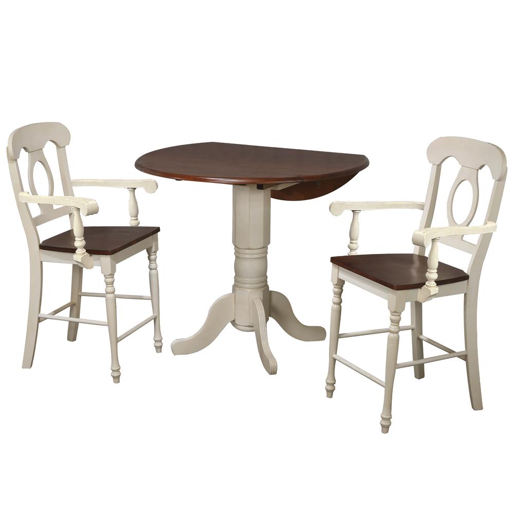 Sunset Trading Andrews 3 Piece 42" Round Extendable Drop Leaf Pub Table Set