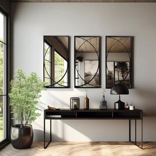 LuxenHome 3 Piece Black Metal Rectangular Wall Mirror Set
