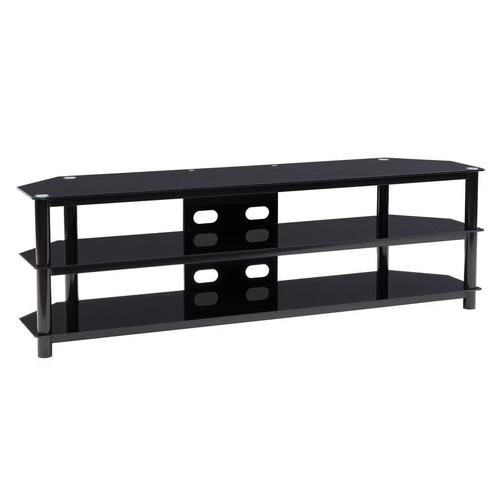 CorLiving TVR-300-T Black Gloss TV Bench with Open Shelves for TVs up to 82"