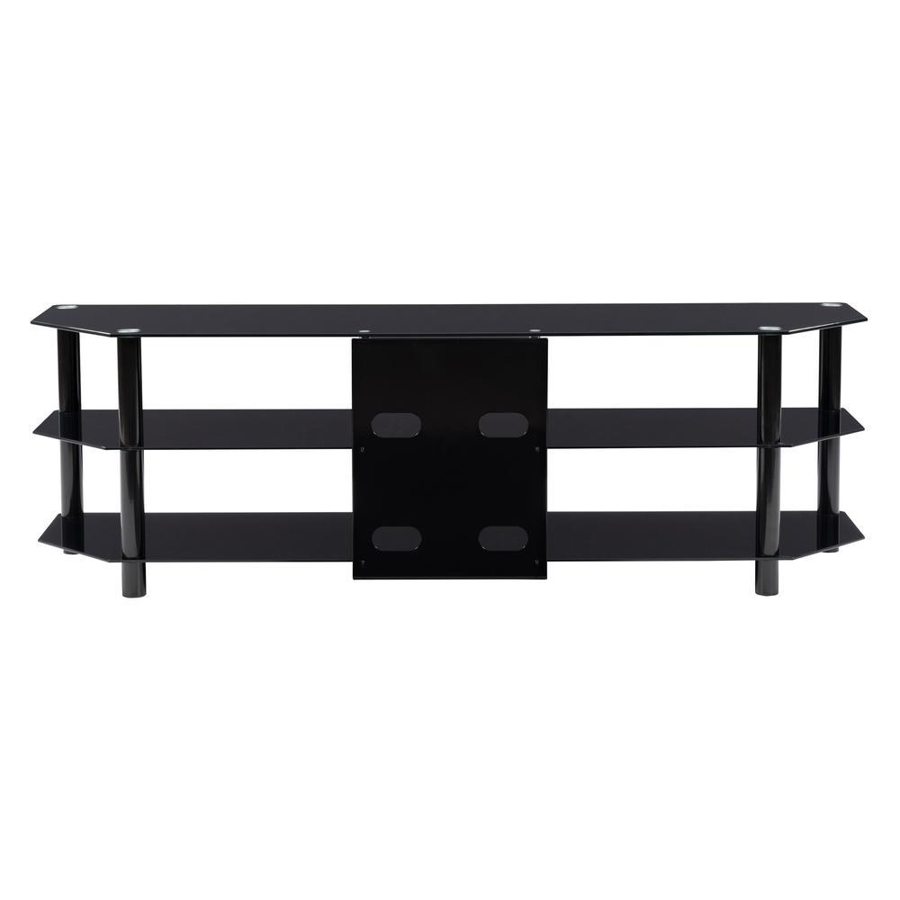 CorLiving TVR-300-T Black Gloss TV Bench with Open Shelves for TVs up to 82"