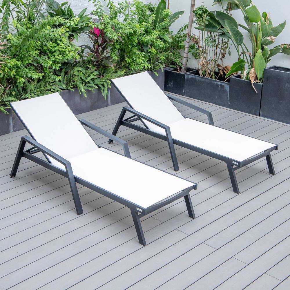 Leisuremod Patio Chaise Lounge Chair With Armrests in Black Aluminum Frame, Set of 2