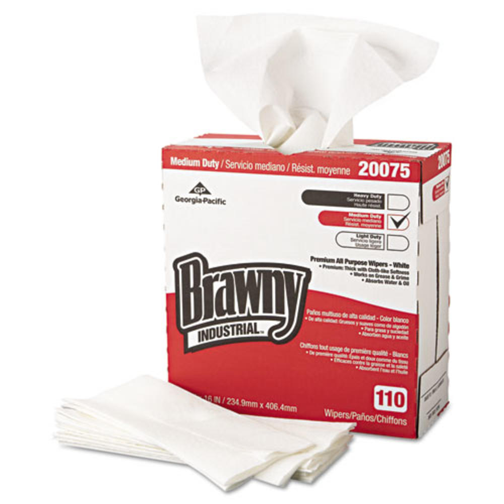 Brawny Professional Tall Dispenser All-Purpose DRC Wipers, 1-Ply, 9.25 x 16, Unscented, White, 110/Box 10 Boxes/Carton