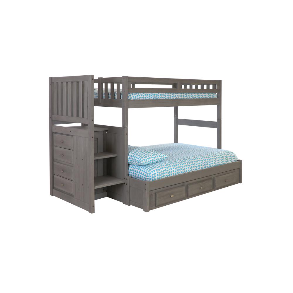 OS Home and Office Furniture Solid Pine Mission Staircase Twin over Full Bunk Bed with Seven Drawers