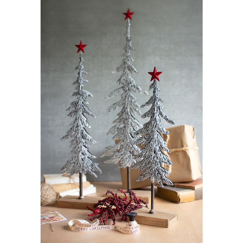 Kalalou Inc Set Of Three Metal Christmas Trees On Wooden Bases