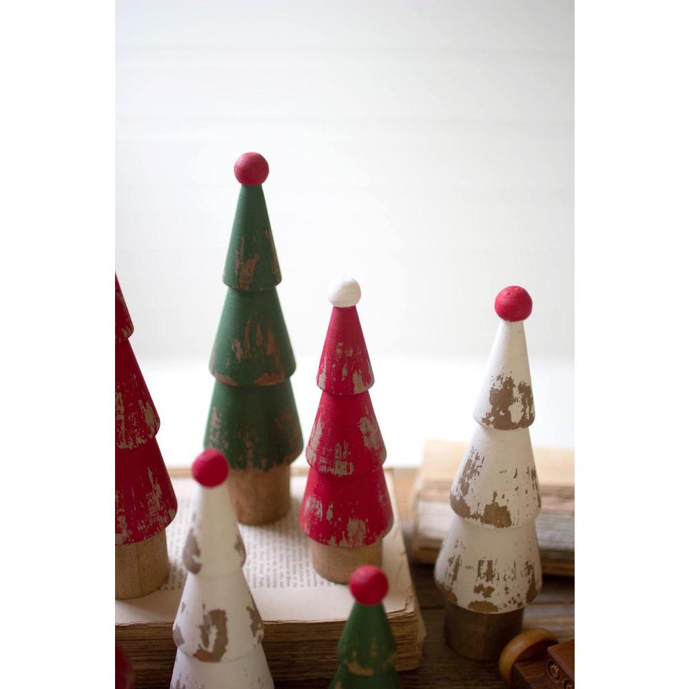 Kalalou Inc Set Of Nine Turned Wood Painted Christmas Trees
