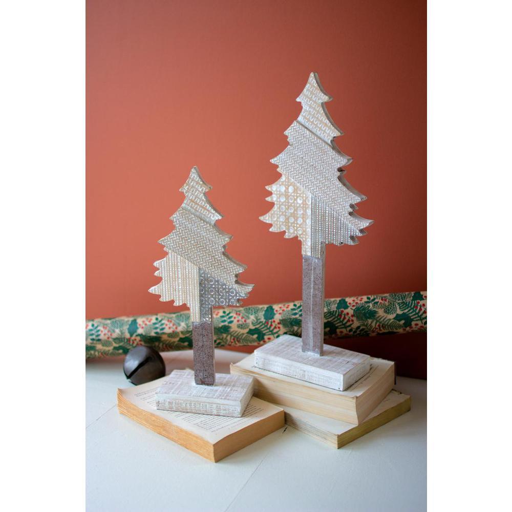 Kalalou Inc Set Of Two Wooden Christmas Trees On Bases