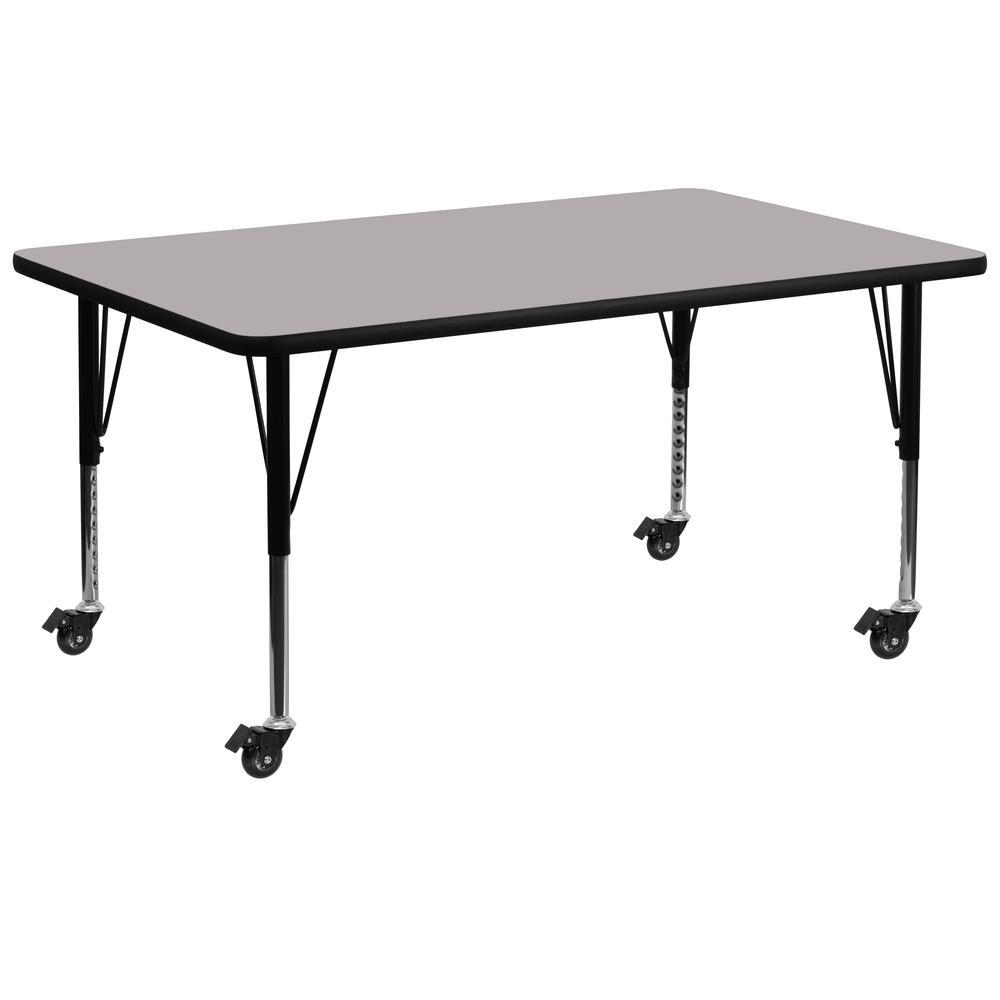 Flash Furniture Mobile 30''W x 72''L Rectangular Grey Thermal Laminate Activity Table - Height Adjustable Short Legs