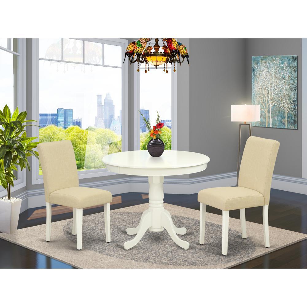 East West Furniture Dining Room Set Linen White, ANAB3-LWH-02