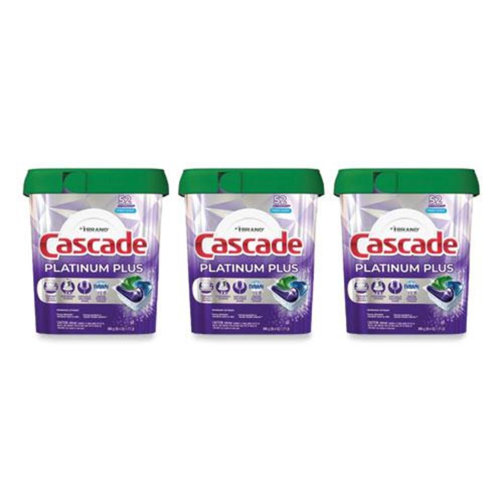 Cascade Platinum Plus ActionPacs Dishwasher Detergent Pods, Fresh Scent, 28.4 oz Tub, 52/Tub, 3 Tubs/Carton
