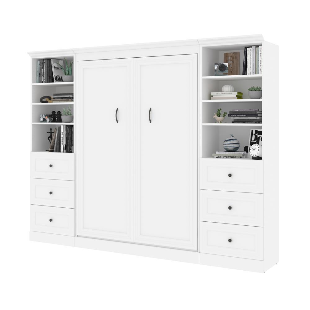 Bestar Versatile Full Murphy Bed and 2 Closet Organizers with Drawers (109W) in White