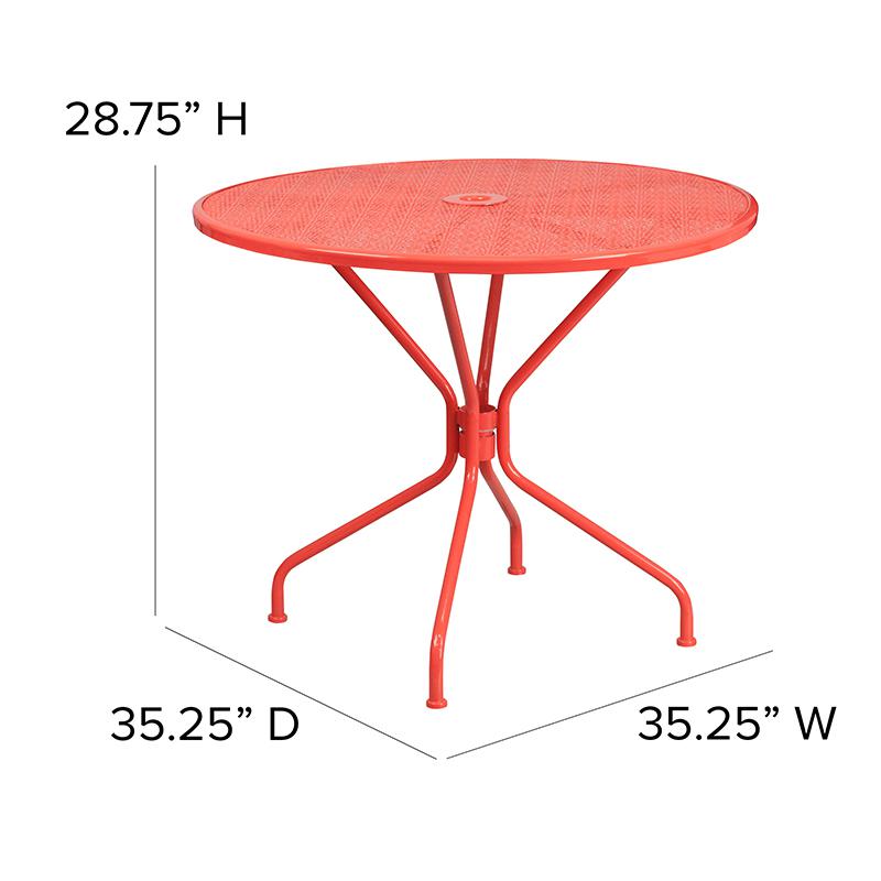 Flash Furniture Commercial Grade 35.25" Round Coral Indoor-Outdoor Steel Patio Table