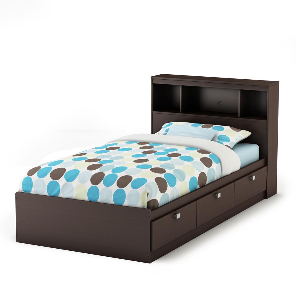 South Shore Spark Storage Bed and Bookcase Headboard Set, Chocolate