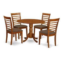 East West Furniture DLML5-SBR-C 5 Pc small Kitchen Table and Chairs set-round Kitchen Table and 4 Kitchen Chairs