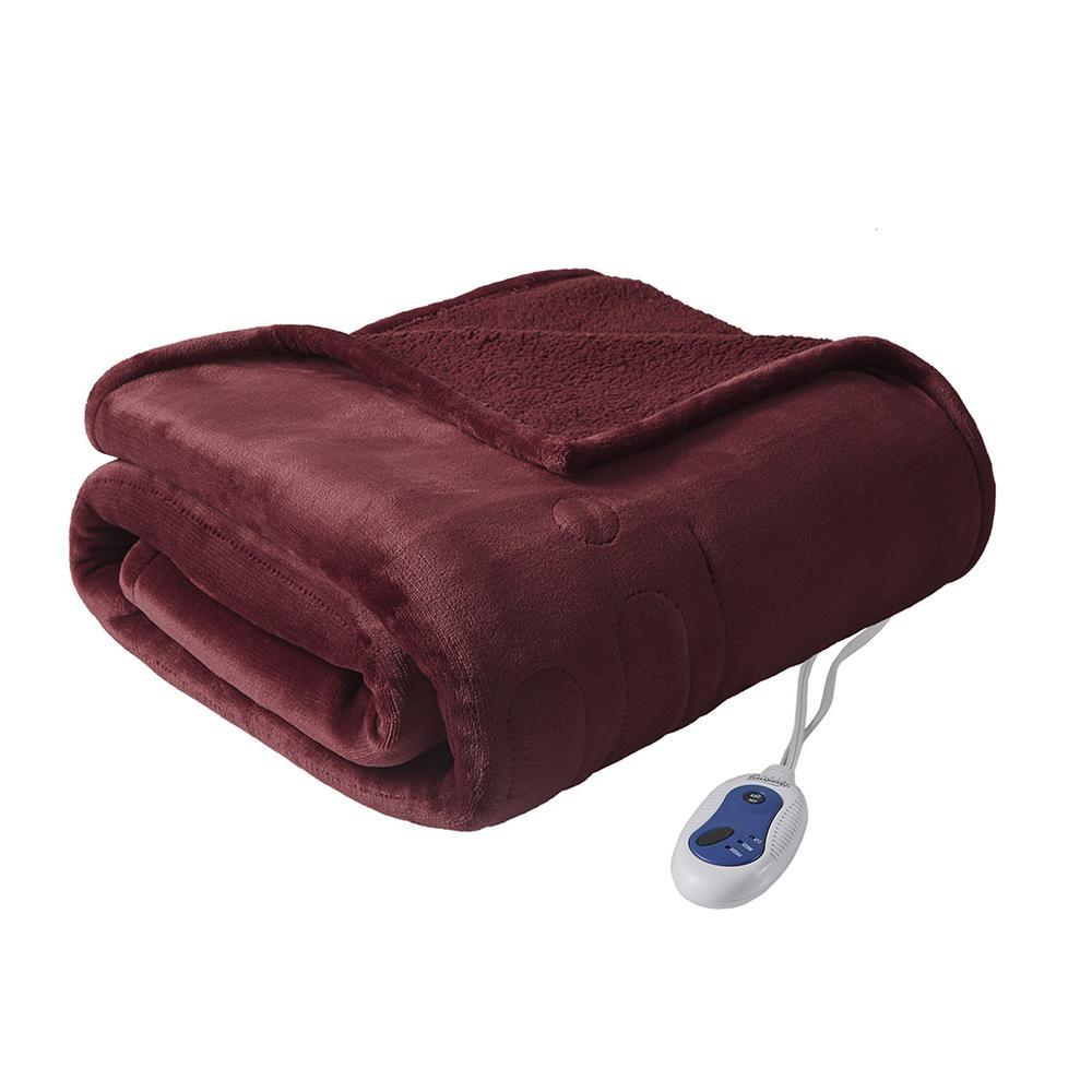 Beautyrest 100% Polyester Heated Microlight to Berber Blanket - Red