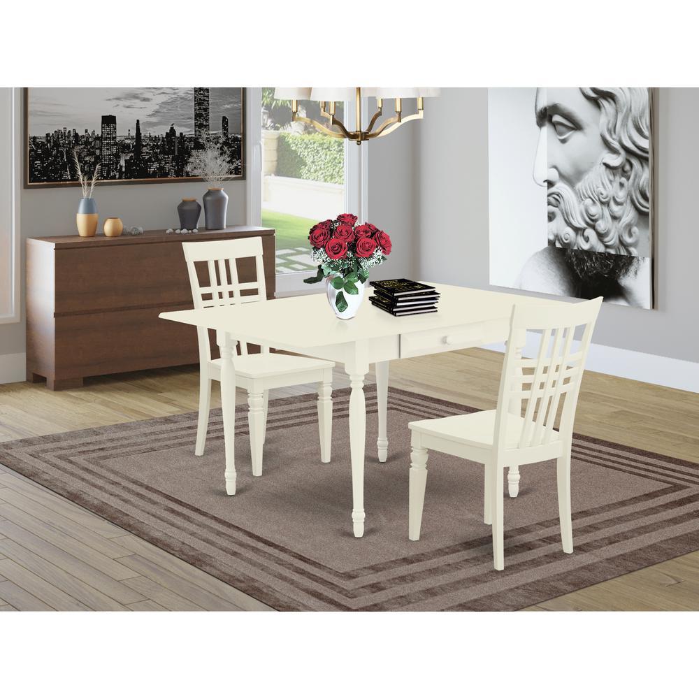 East West Furniture Dining Room Set Linen White, MZLG3-LWH-W