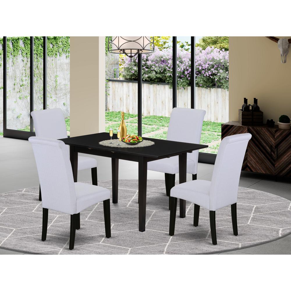 East West Furniture Dining Table- Dining Chairs, NOBA5-BLK-05