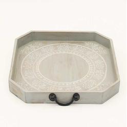 India.Curated. Wooden Tray - Grey & White
