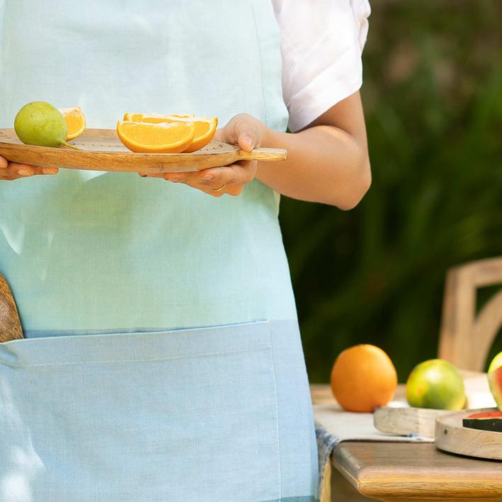 India.Curated. Waffle Blue Kitchen Apron / Cotton