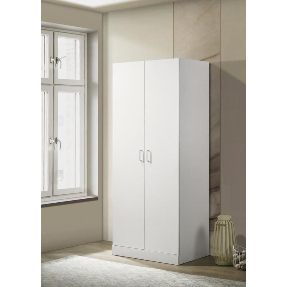 Lilola Home Michael White Double Door Wardrobe Cabinet Armoire with Shelf and Hanging Rod