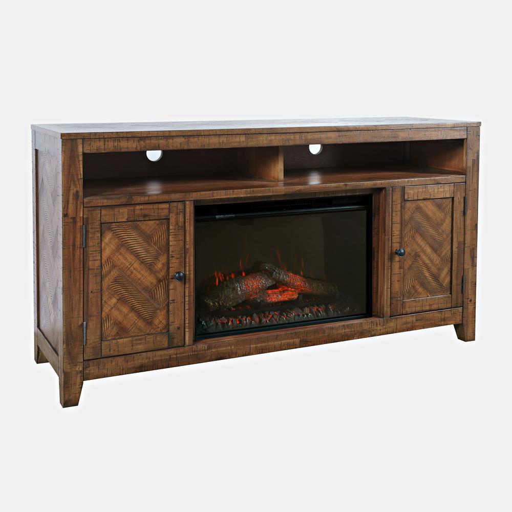 Jofran 60" Chevron Fireplace Storage Console TV Stand with Electric Fireplace