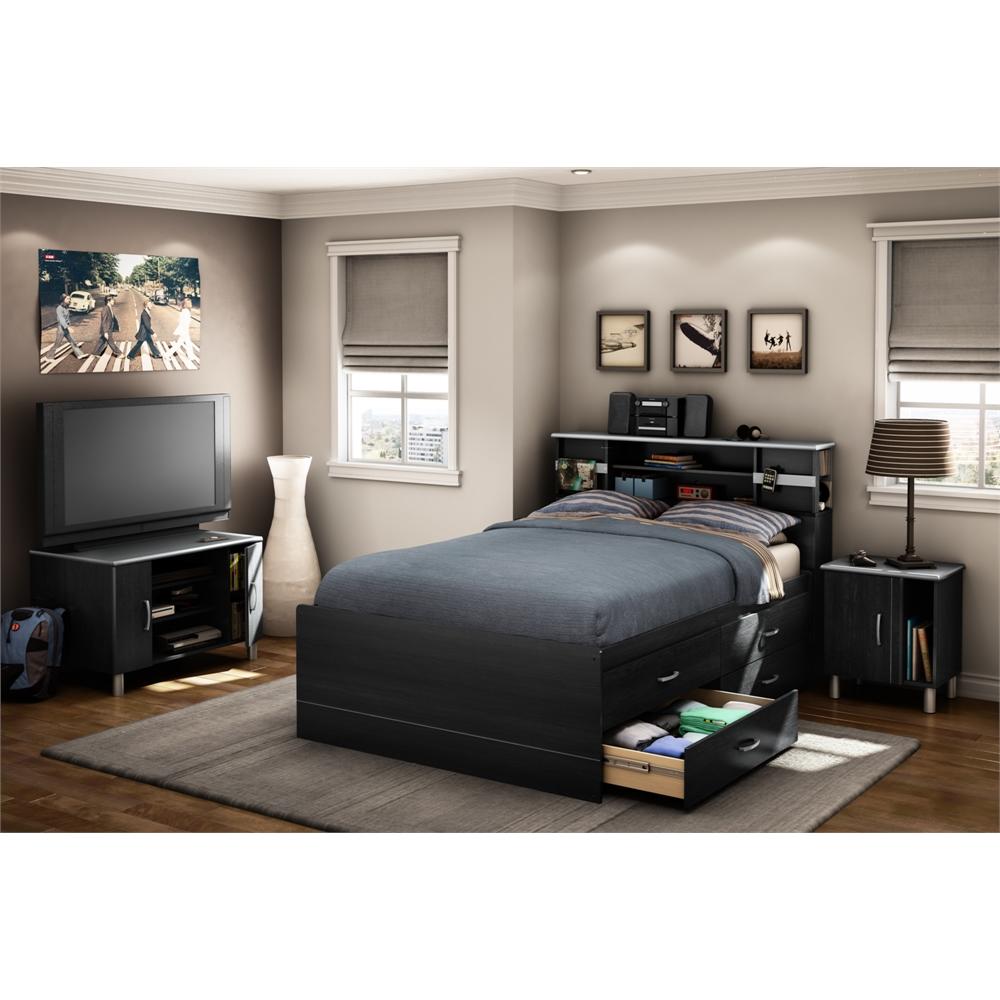 South Shore Cosmos Full Captain Bed (54'') with 4 Drawers, Black Onyx