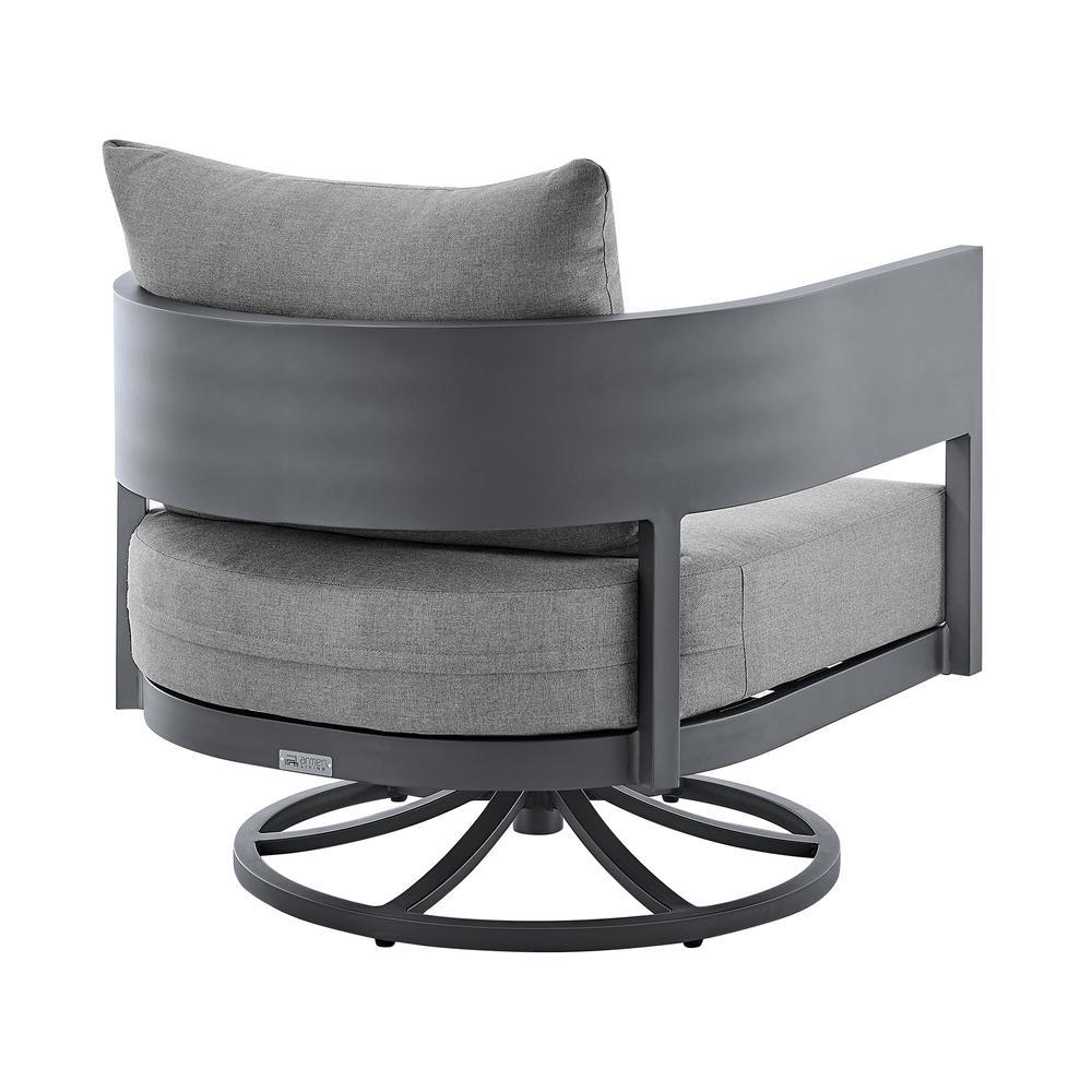 Armen Living Argiope Outdoor Patio Swivel Rocking Chair in Grey Aluminum with Cushions