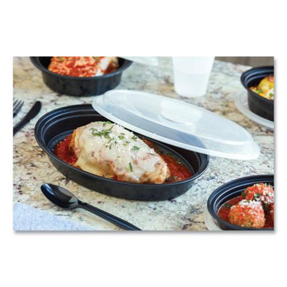 PACTIV Newspring VERSAtainer Microwavable Containers, Oval, 24 oz, 9.1 x 6.7 x 1.45, Black/Clear, Plastic, 150/Carton