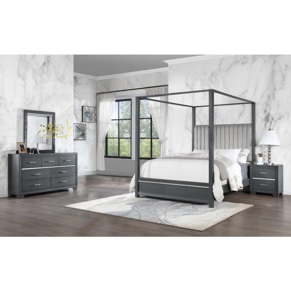 Pendry Studio Abrie Tall Canopy Velvet Channeled 4pc Queen Bedroom Set