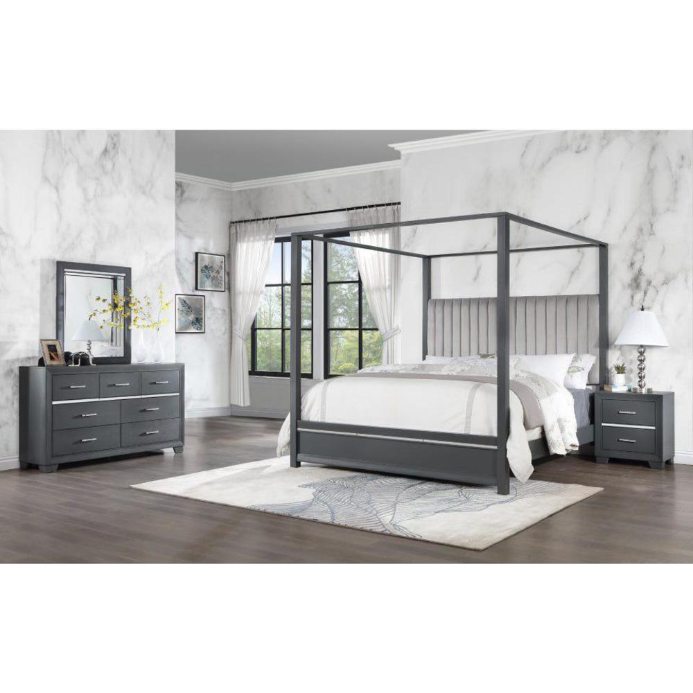Pendry Studio Abrie Tall Canopy Velvet Channeled 4pc King Bedroom Set