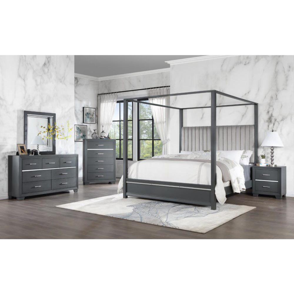 Pendry Studio Abrie Tall Canopy Velvet Channeled 5pc King Bedroom Set