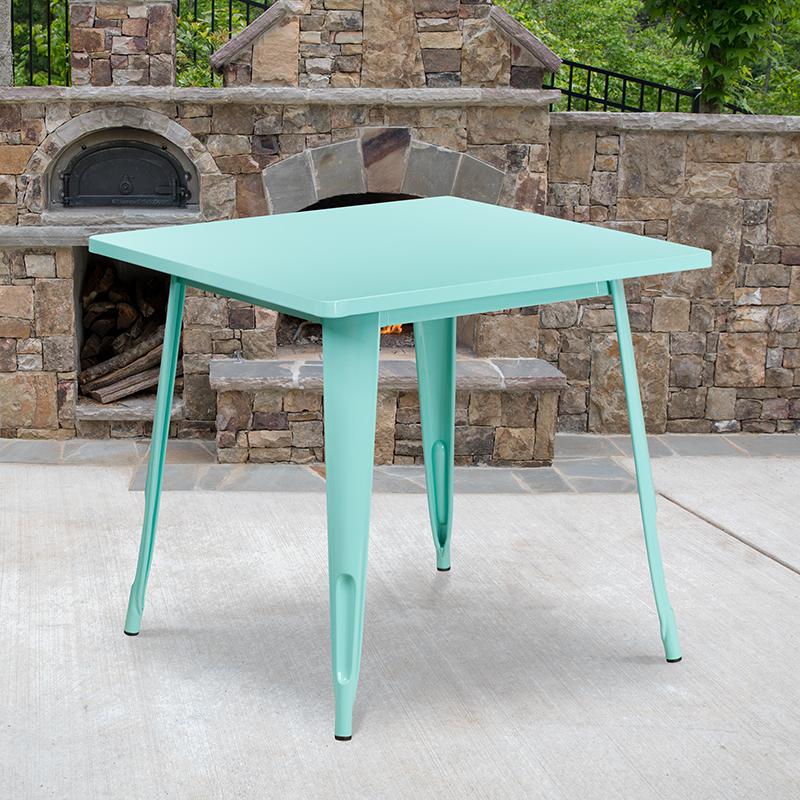 Flash Furniture Commercial Grade 31.5" Square Mint Green Metal Indoor-Outdoor Table