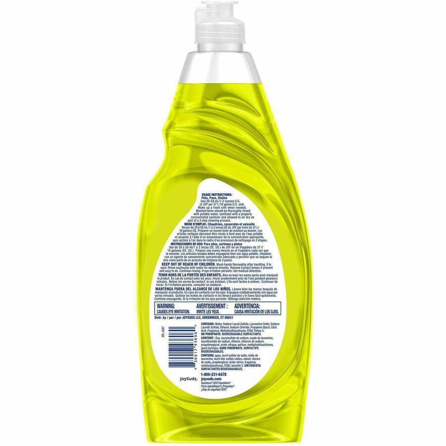 JoySuds Professional Dishwashing Detergent - Concentrate - 38 fl oz (1.2 quart) - Lemon Scent - 8 / Carton - Yellow