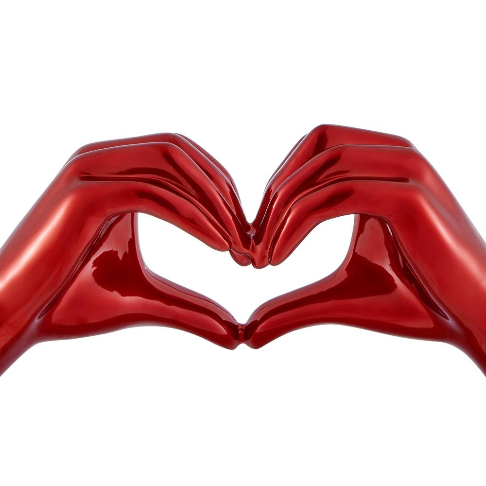 Finesse Decor Heart Hands Sculpture Metallic Red Resin Handmade