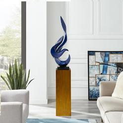 Finesse Decor Flame Floor Sculpture Navy Blue with Wood Stand Resin Handmade 65" Tall