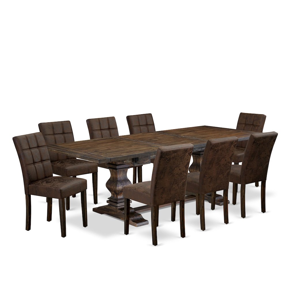 East West Furniture 9 Piece Table Set consists A Wood Dining Table