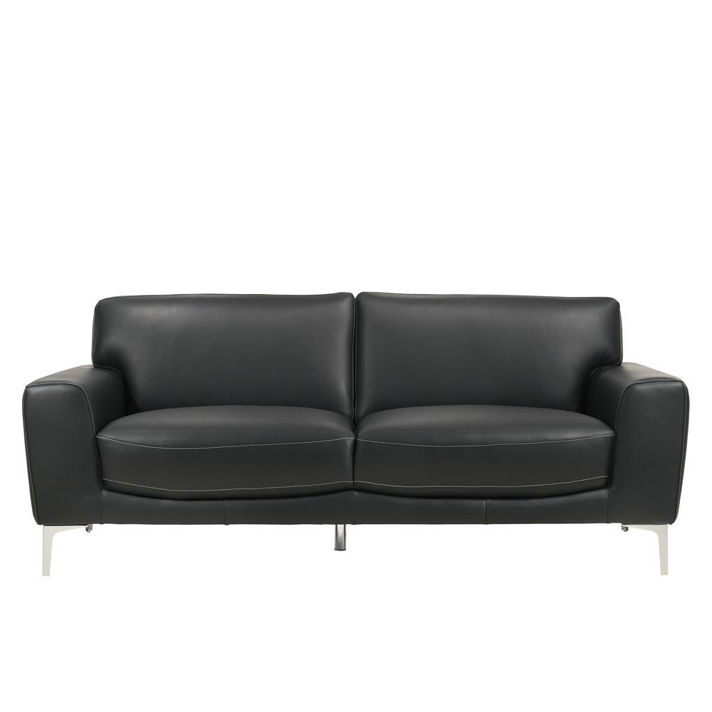 New Classic Furniture Furniture Carrara Italian Leather Upholstered Sofa in Black