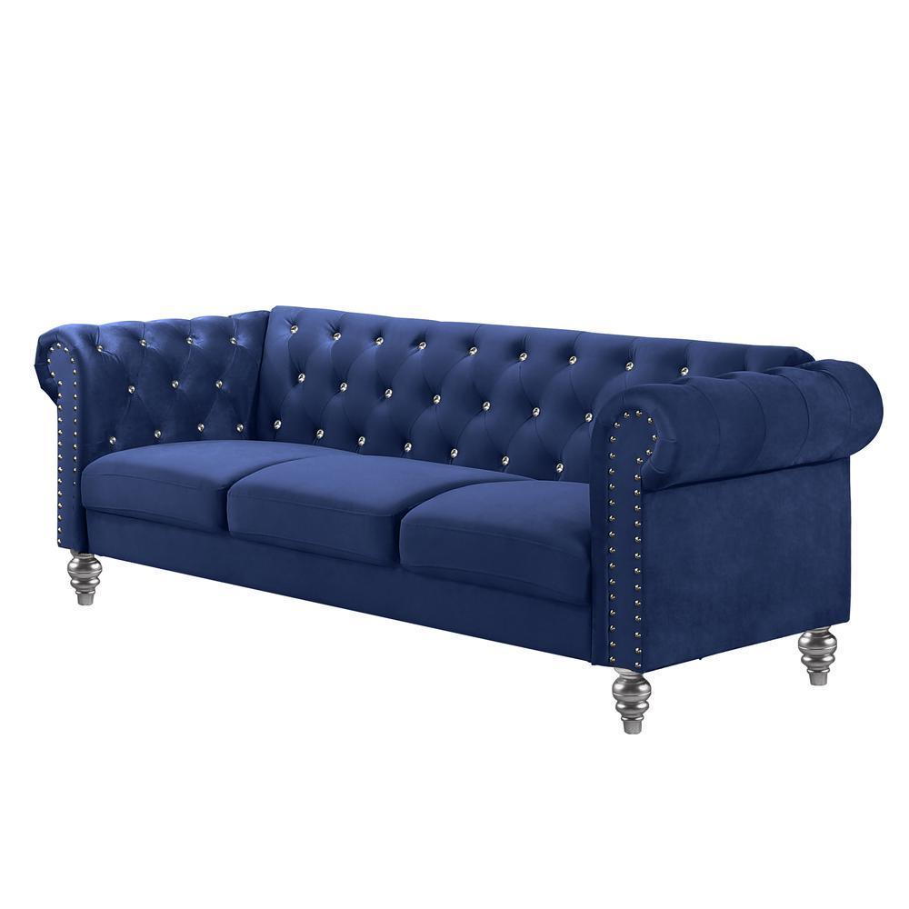 New Classic Furniture Furniture Emma Velvet Fabric Sofa with Rolled Arms in Royal Blue