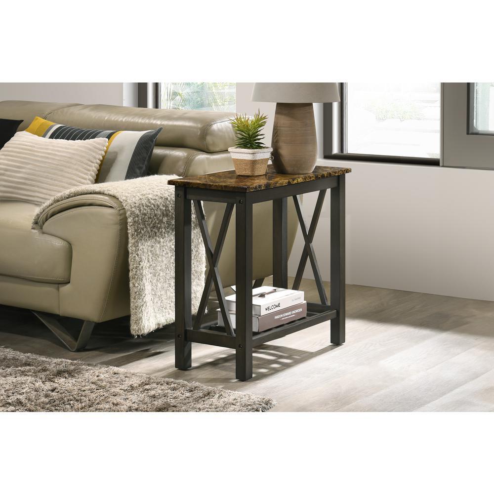 New Classic Furniture Furniture Eden 1-Shelf Faux Marble & Wood End Table in Espresso