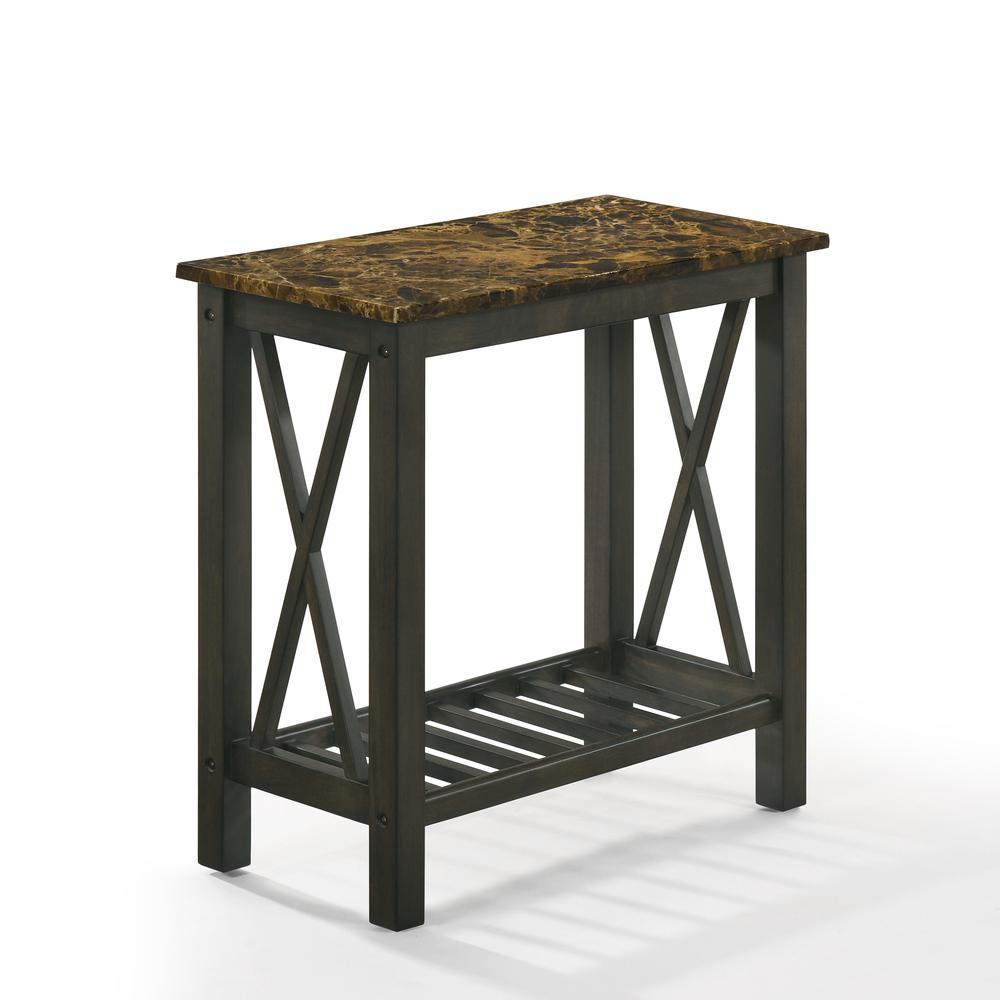 New Classic Furniture Furniture Eden 1-Shelf Faux Marble & Wood End Table in Espresso