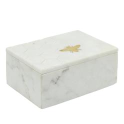 SAGEBROOK HOM Marble 7x5 Marble Box W/ Bee Accent White