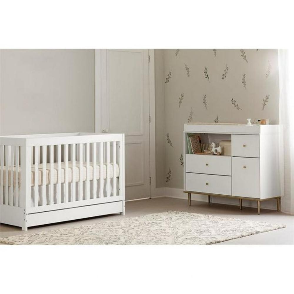South Shore Dylane Changing Table with Drawers and Open Storage, Pure White