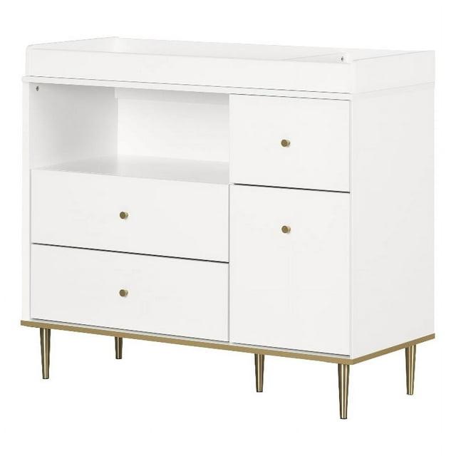 South Shore Dylane Changing Table with Drawers and Open Storage, Pure White