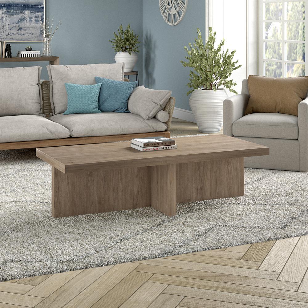 Hudson&Canal Elna 54" Wide Rectangular Coffee Table in Antiqued Gray Oak