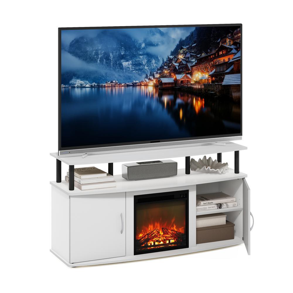 FURINNO Fireplace Entertainment Center with Doors Storage Cabinet for TV up to 55 Inch