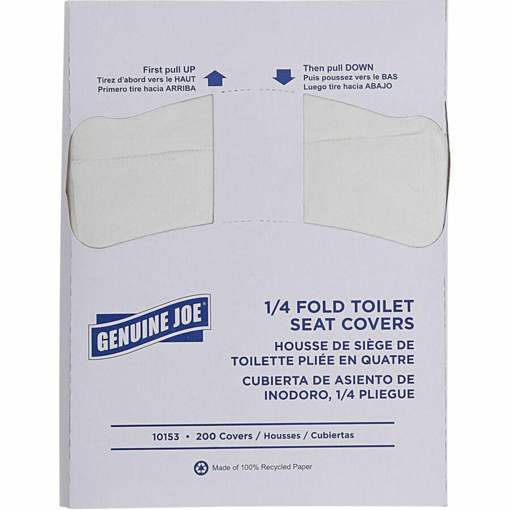 Genuine Joe Quarter-Fold Toilet Seat Covers - Quarter-fold - For Toilet - 200 / Pack - 25 / Carton - Paper - White