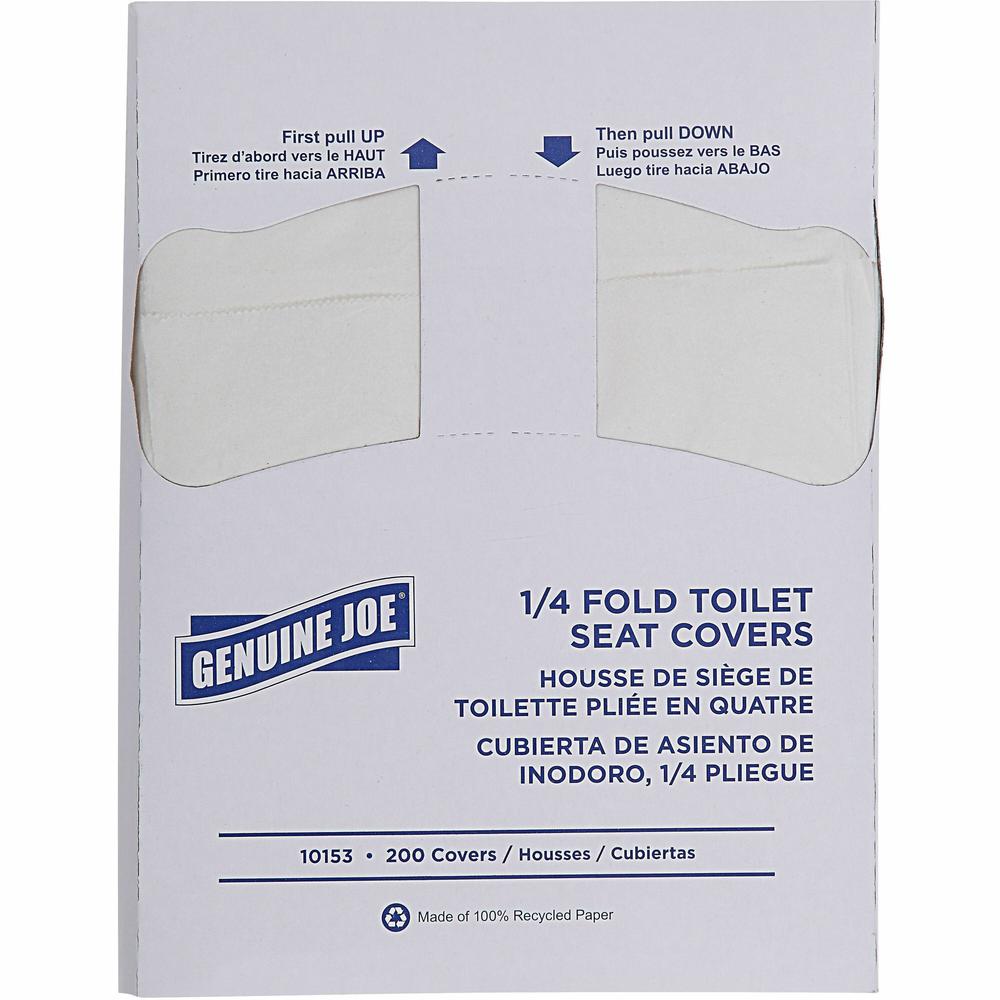 Genuine Joe Quarter-Fold Toilet Seat Covers - Quarter-fold - For Toilet - 200 / Pack - 25 / Carton - Paper - White