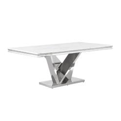 Best Master Furniture Blythe Stone Marble Laminate Silver Rectangle Dining Table